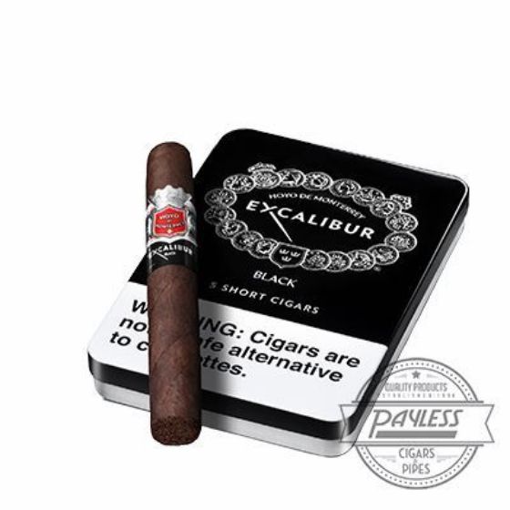Excalibur Black Shorts (10 Tins of 5) Black Tin with Single Cigar on top